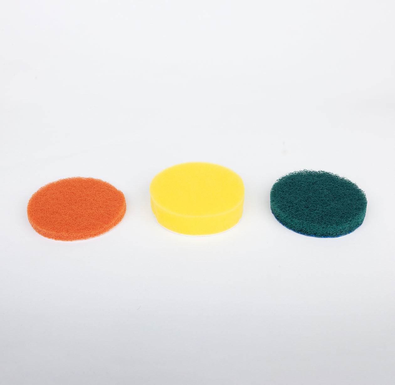 Tiron Hand Scrubber replacement sponge pads in orange, yellow, and green colors for cleaning surfaces and utensils
