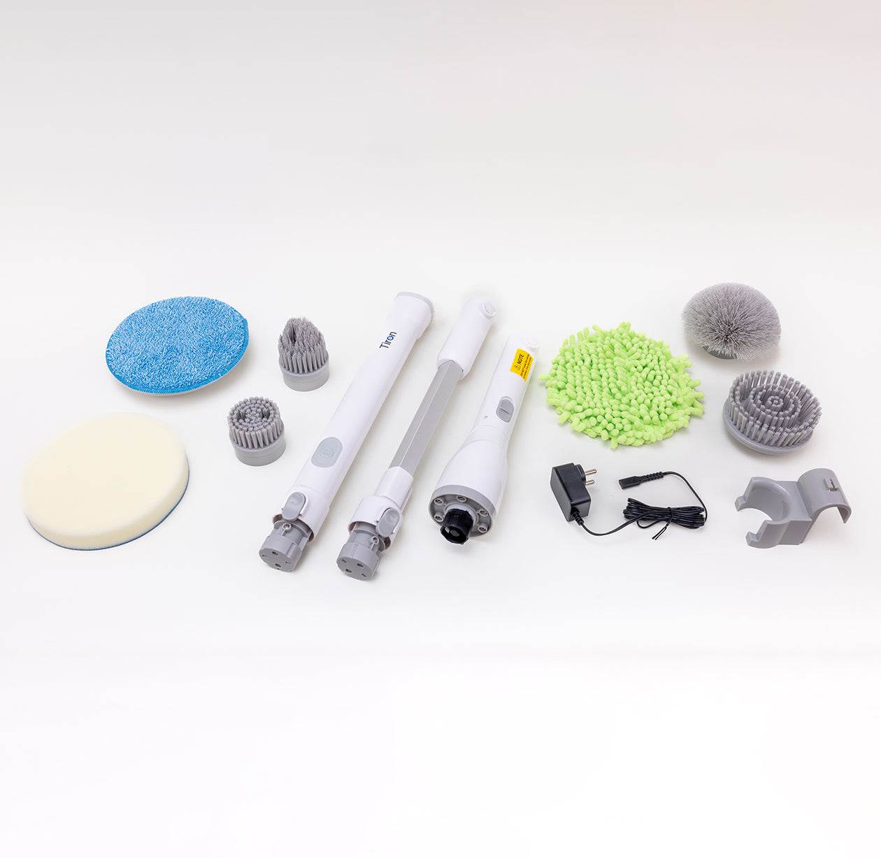 TLS - Tiron Long Handle Scrubber cordless spin scrubber with multiple detachable brush heads and charger for efficient bathroom and floor cleaning
