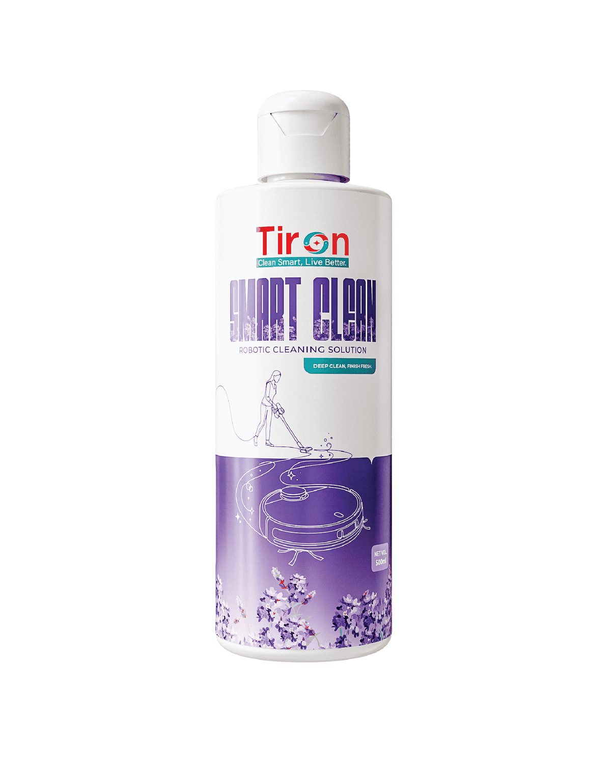 TIRON Floor Cleaning Solution in a white plastic bottle with a purple lavender floral label and screw cap.